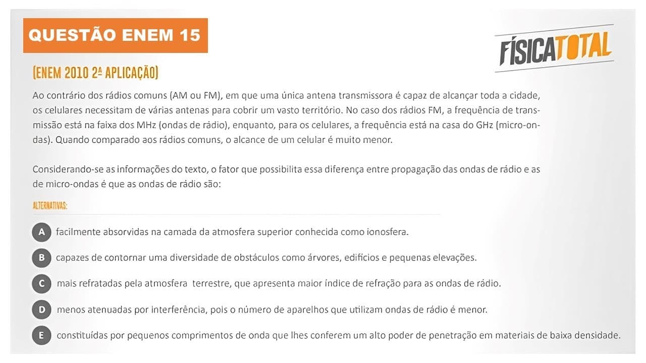 Thumbnail: Lista ENEM Questão 15 Difração de Ondas de Rádio