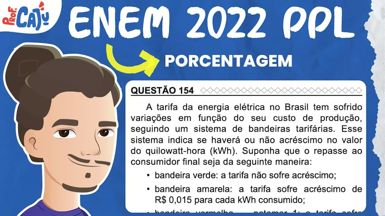 Thumbnail: [ENEM 2022 PPL] 154 📘 PORCENTAGEM A tarifa da energia elétrica no Brasil tem sofrido variações em