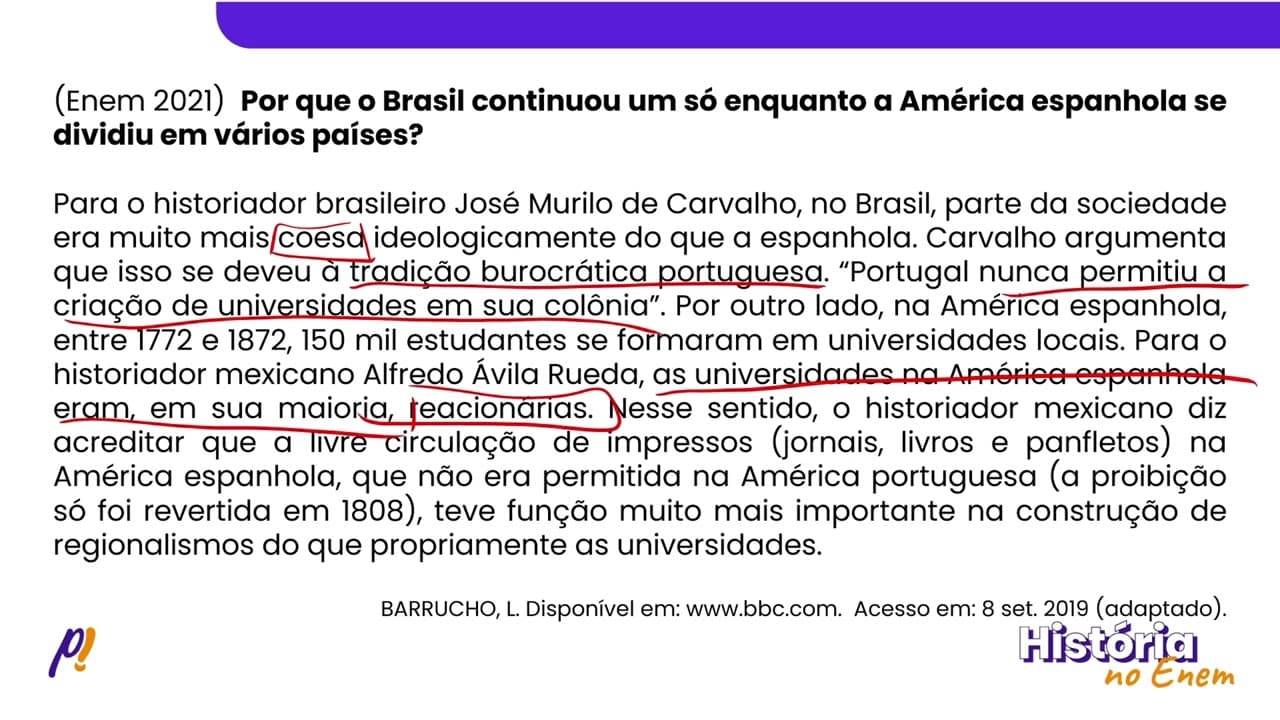Thumbnail: ENEM 2021 - BRASIL IMPERIAL | Por que o Brasil continuou um só enquanto a América...
