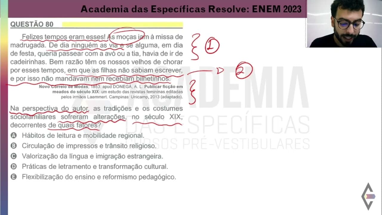 Thumbnail: Resolução ENEM 2023 - Caderno Amarelo - Questão 80 - Gabarito D