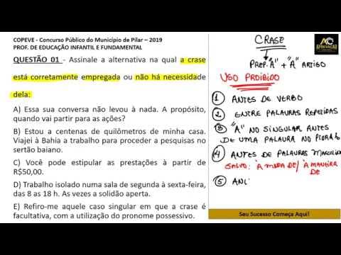 Thumbnail da aula: LÍNGUA PORTUGUESA - CRASE! Resolução de questão - Banca COPEVE