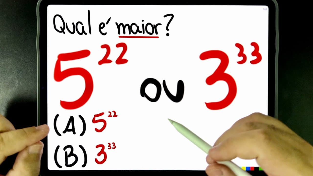Thumbnail: 🔥 QUAL É O MAIOR: 5²² ou 3³³? 😱 Você consegue resolver essa POTENCIAÇÃO BUGANTE? Ninguém acerta!