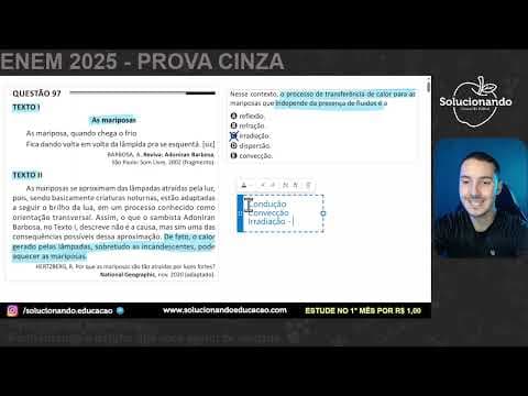 Thumbnail da aula: ENEM 2025 -  As mariposas se aproximam das lâmpadas atraídas pela luz, pois, sendo basicamente
