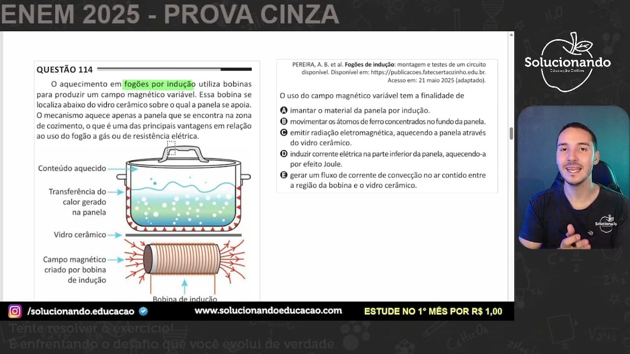 Thumbnail: ENEM 2025 - O aquecimento em fogões por indução utiliza bobinas para produzir um campo magnético
