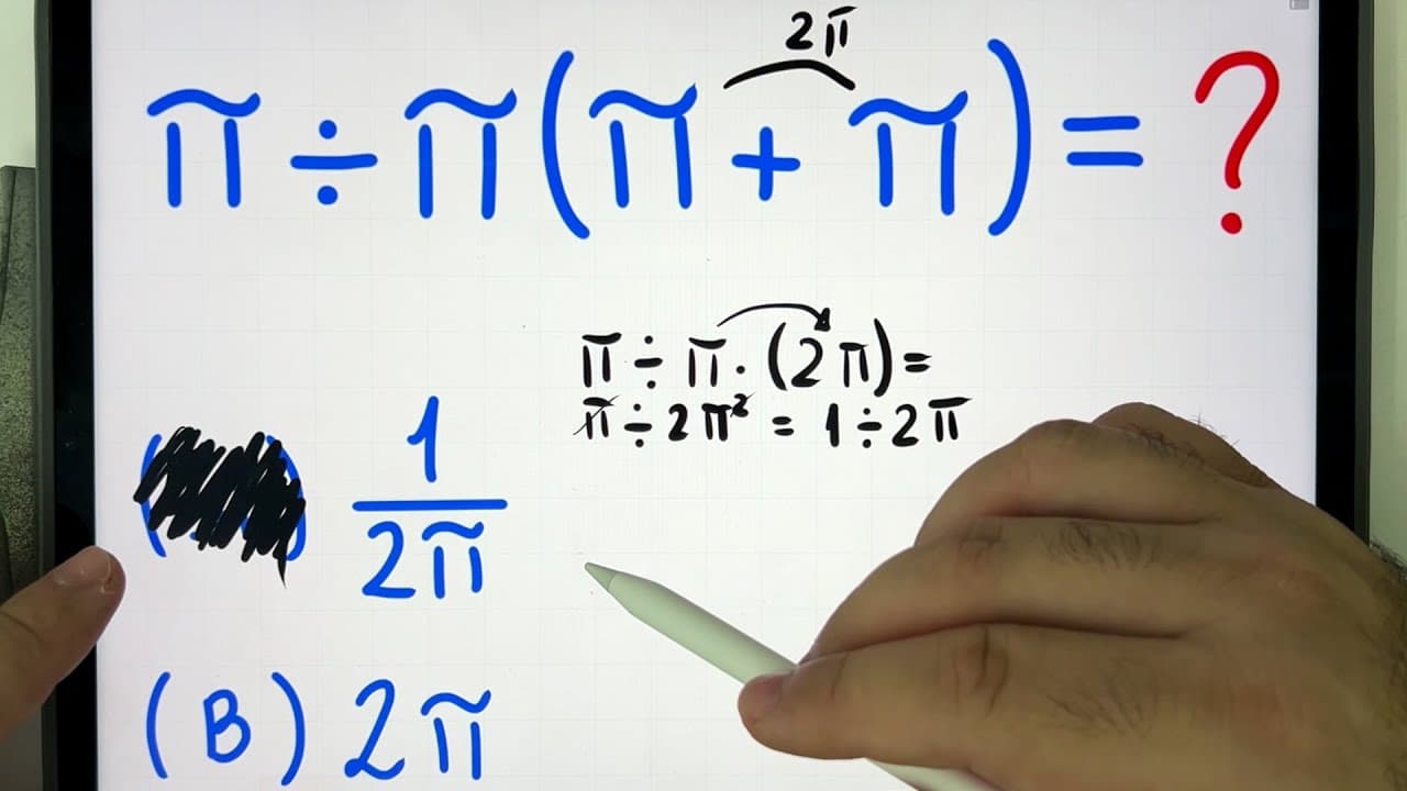 Thumbnail: 🤯 MATEMÁTICA BÁSICA DESBUGADA π ÷ π (π + π) Você consegue resolver essa expressão numérica do pi?
