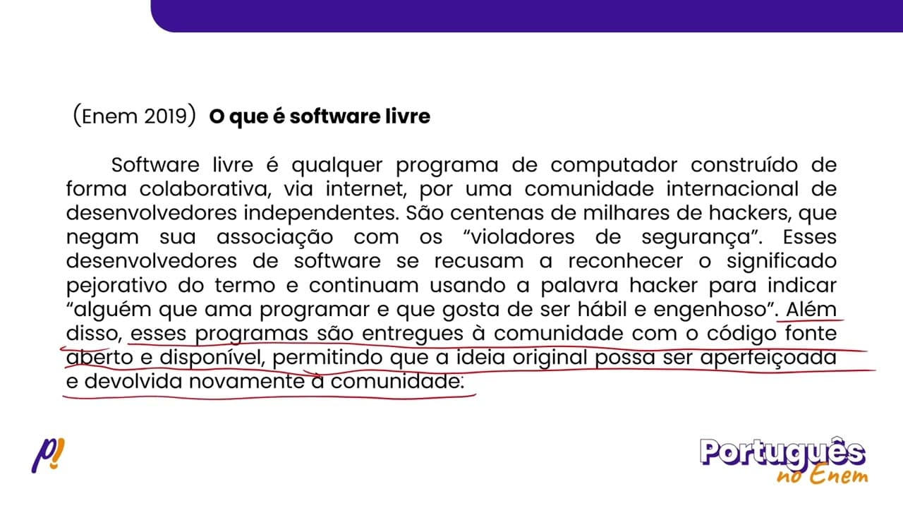 Thumbnail: ENEM 2019 - ESTUDOS DO SENTIDO | O que é software livre. Software livre é qualquer...