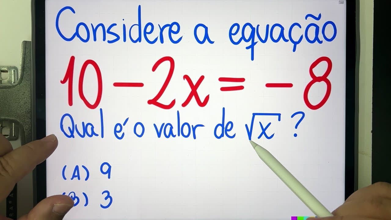Thumbnail: 🤯 10-2x = -8 Qual é o valor de raiz quadrada de x? Você consegue resolver essa equação bugante?