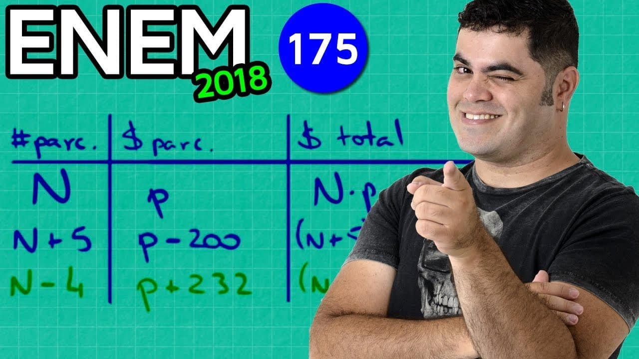Thumbnail: 🔥 ENEM 2018 Matemática 175 👉🏻 Matemática Financeira e Cálculo do Número de Parcelas