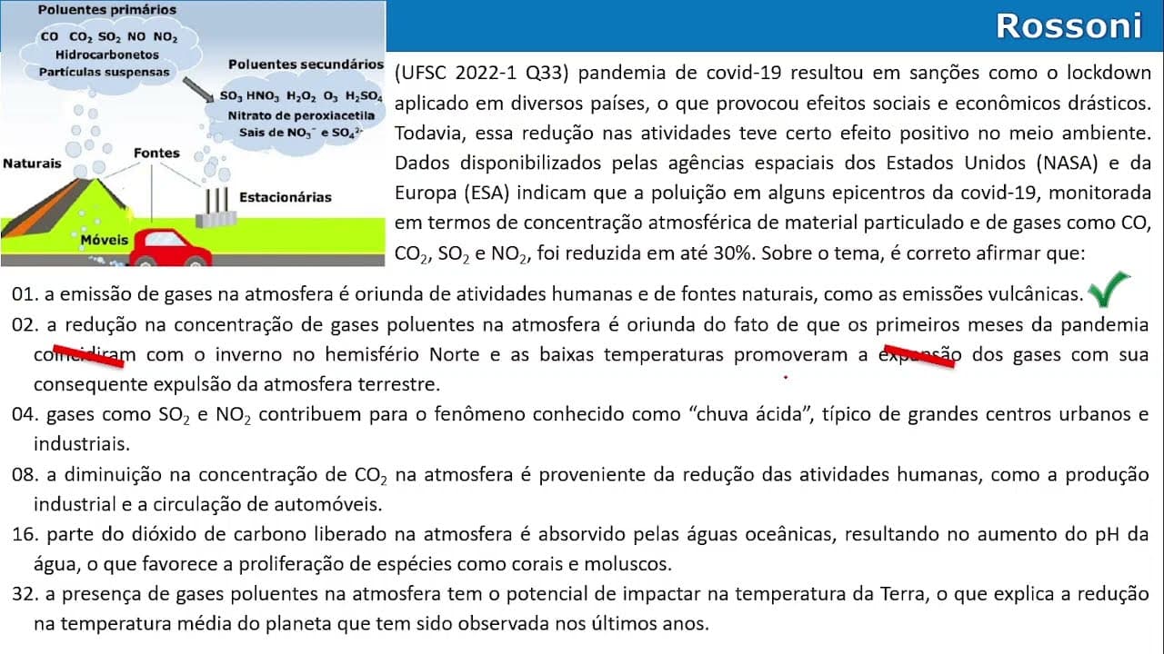 Thumbnail: UFSC 2022 verão - Questão 33 - óxidos e poluição ambiental