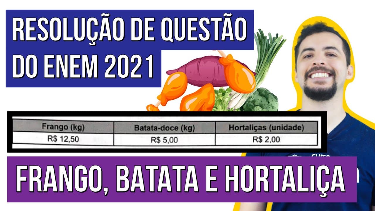 Thumbnail: FRANGO, BATATA E HORTALIÇA: questão de Matemática do Enem 2021