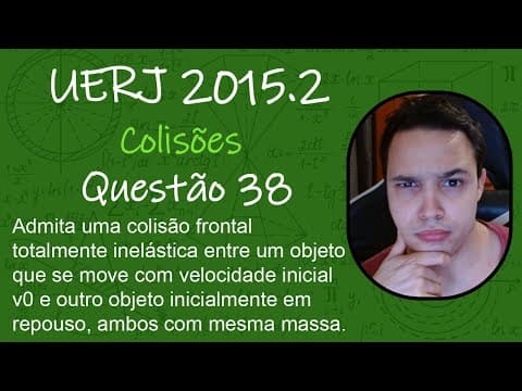 Thumbnail da aula: UERJ 2015 - Admita uma colisão frontal totalmente inelástica entre um objeto que se move com