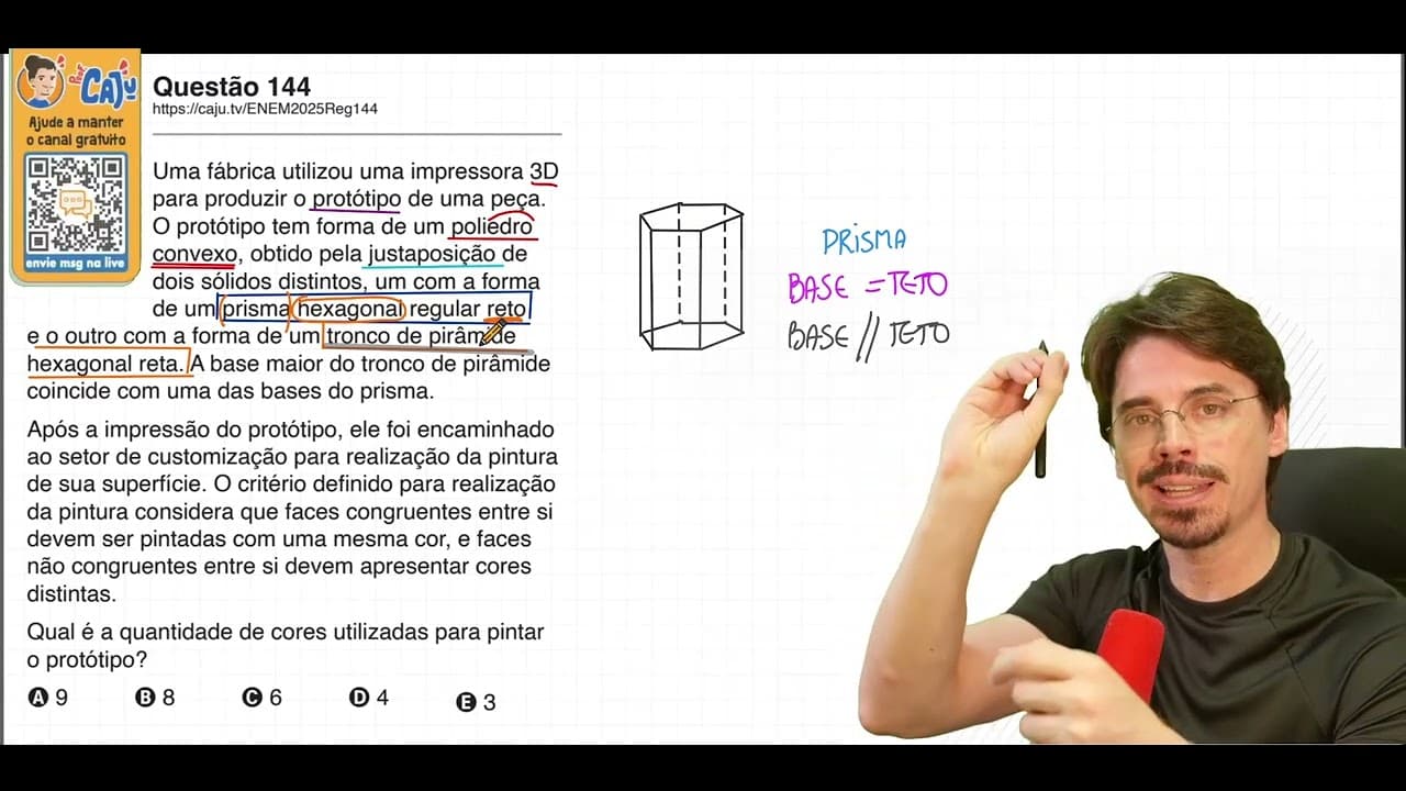 Thumbnail: [ENEM 2025] 144 📘 GEOMETRIA ESPACIAL Uma fábrica utilizou uma impressora 3D para produzir o