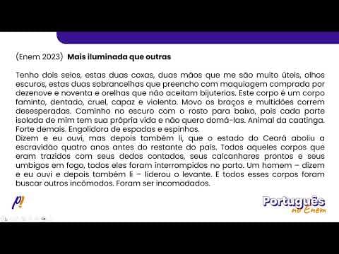 Thumbnail da aula: ENEM 2023 - INTERPRETAÇÃO E INFERÊNCIA DE TEXTOS | Mais iluminada que outras. Tenho dois seios...