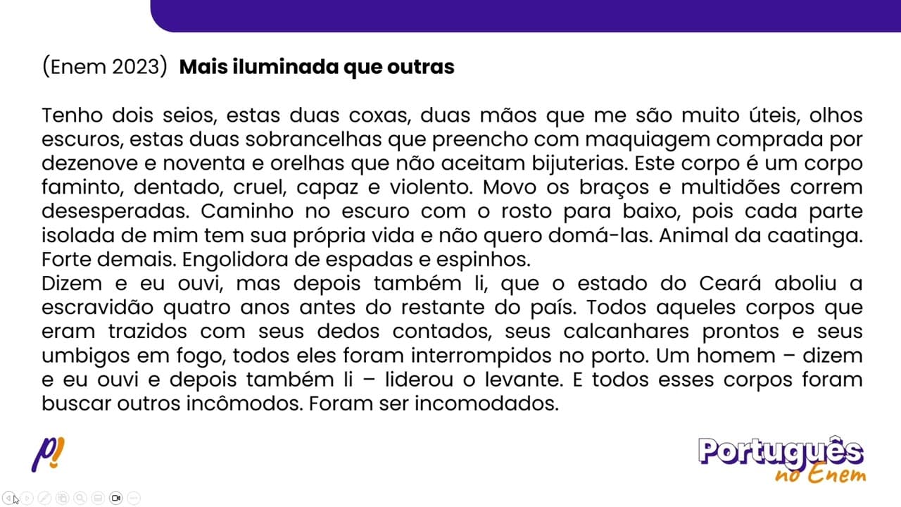 Thumbnail: ENEM 2023 - INTERPRETAÇÃO E INFERÊNCIA DE TEXTOS | Mais iluminada que outras. Tenho dois seios...
