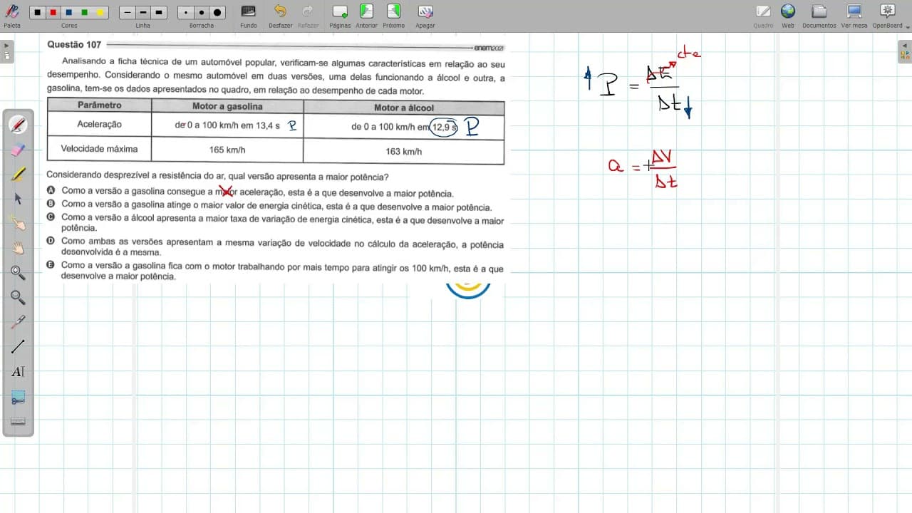 Thumbnail: (Enem 2021) Analisando a ficha técnica de um automóvel popular, verificam-se algumas características