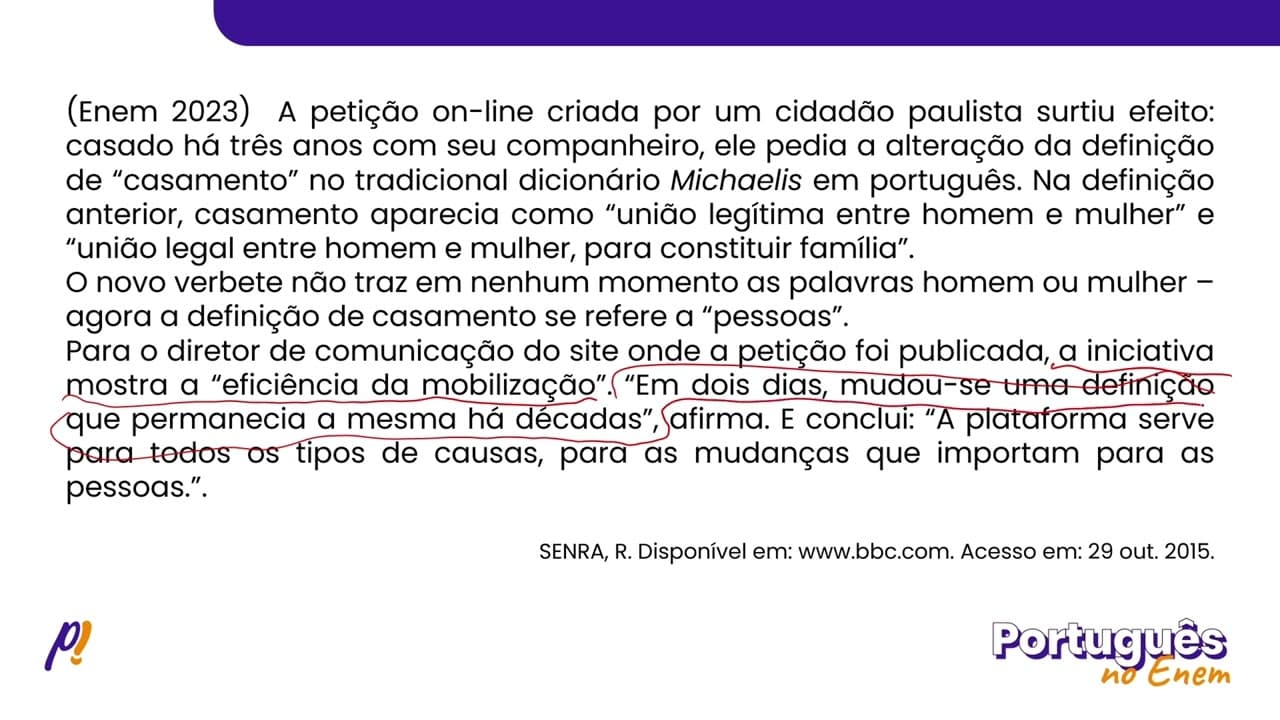 Thumbnail: ENEM 2023 - INTERPRETAÇÃO E INFERÊNCIA DE TEXTOS | A petição on-line criada por um cidadão...
