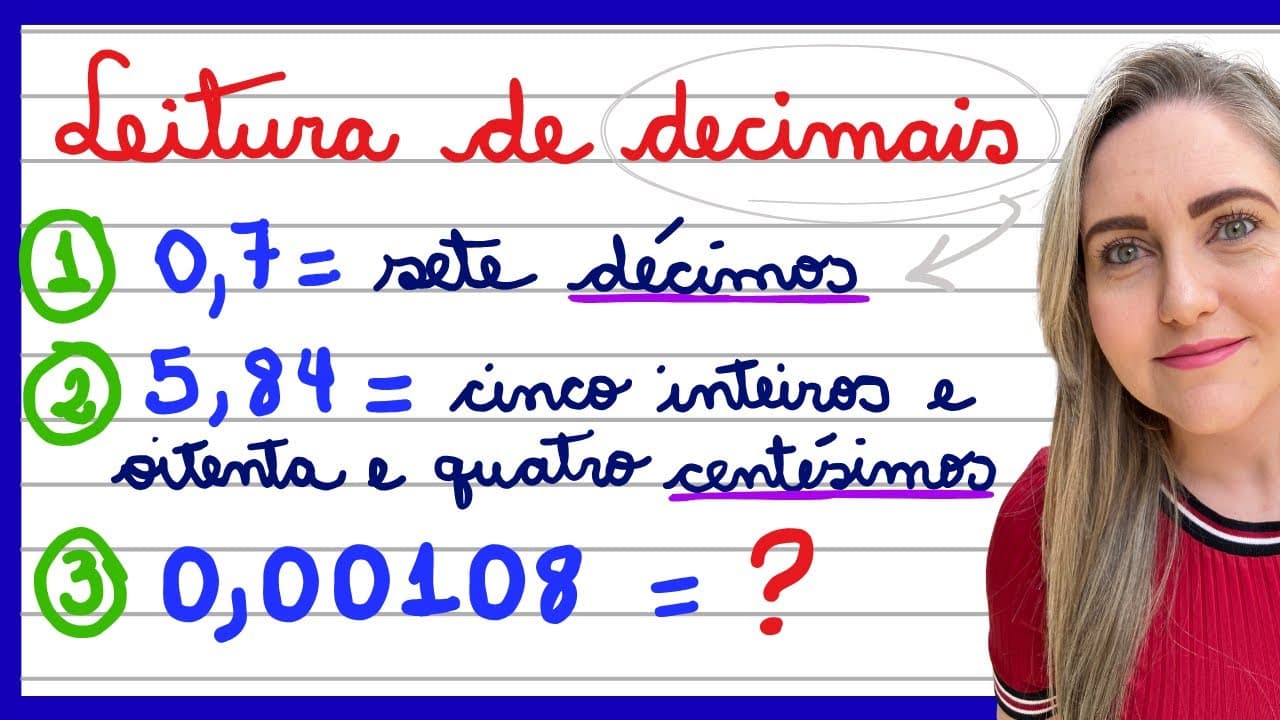 Thumbnail: LEITURA DE NÚMEROS DECIMAIS! ESCREVER POR EXTENSO! DÉCIMOS, CENTÉSIMOS E MILÉSIMOS! EXPLICAÇÃO!