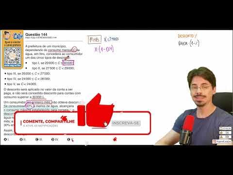 Thumbnail da aula: [ENEM 2025 Belém] 144 📘 PORCENTAGEM A prefeitura de um município, dependendo do consumo mensal C de