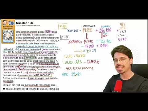 Thumbnail da aula: [ENEM 2025] 158 📘 MATEMÁTICA FINANCEIRA Um estacionamento possui 120 vagas para veículos, e todas