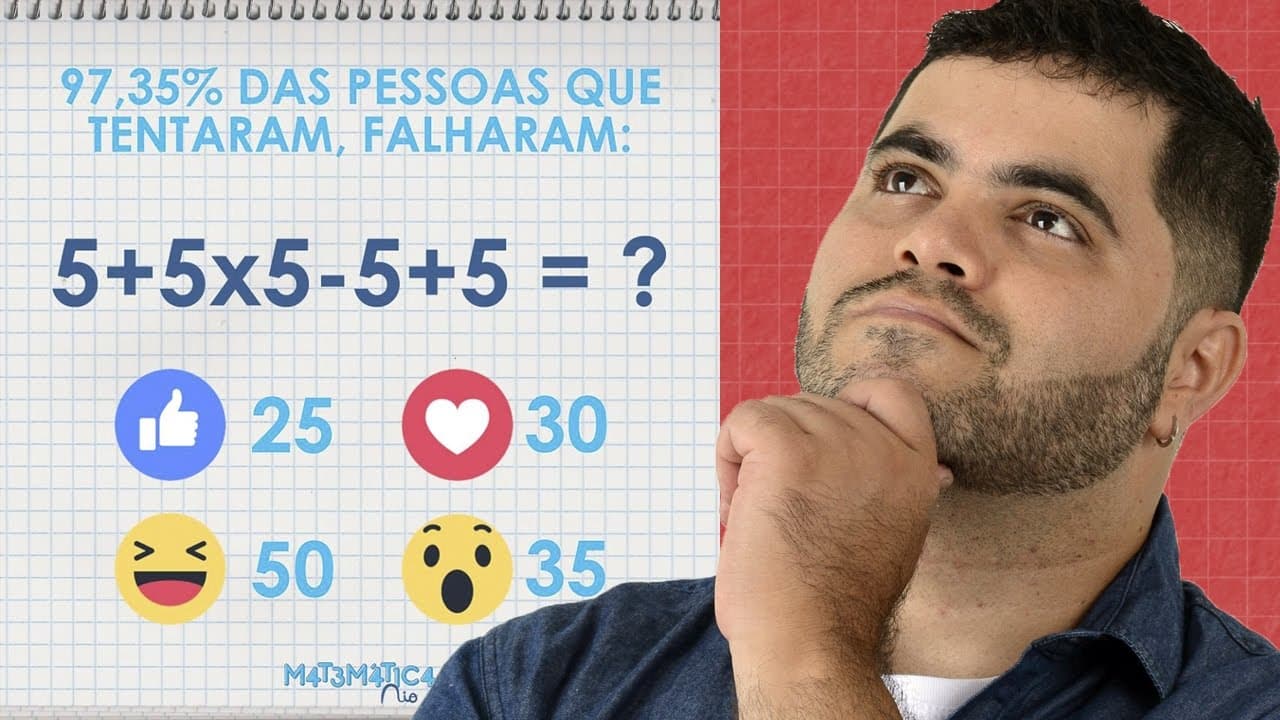 Thumbnail: 😱 5+5x5-5+5 =❓ Você Consegue Resolver Essa Expressão Numérica que Viralizou?