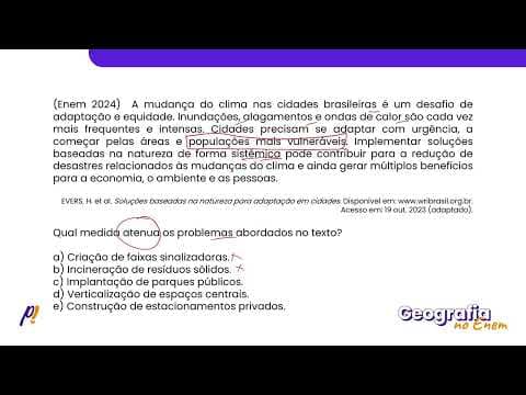 Thumbnail da aula: ENEM 2024 - DEMOGRAFIA E URBANIZAÇÃO | A mudança do clima nas cidades brasileiras é um desafio...