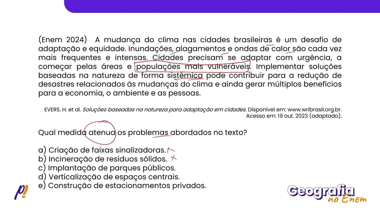 Thumbnail: ENEM 2024 - DEMOGRAFIA E URBANIZAÇÃO | A mudança do clima nas cidades brasileiras é um desafio...
