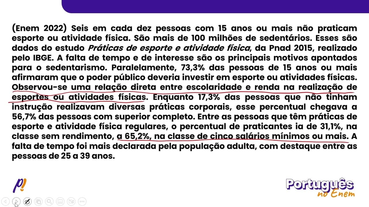 Thumbnail: ENEM 2022 - INTERPRETAÇÃO E INFERÊNCIA DE TEXTOS | Seis em cada dez pessoas com 15 anos ou...