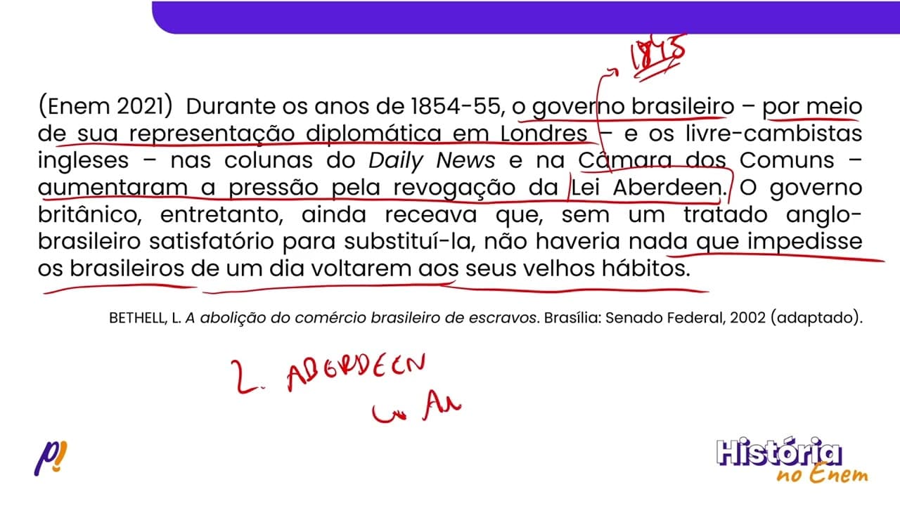 Thumbnail: ENEM 2021 - BRASIL IMPERIAL | Durante os anos de 1854-55, o governo brasileiro...