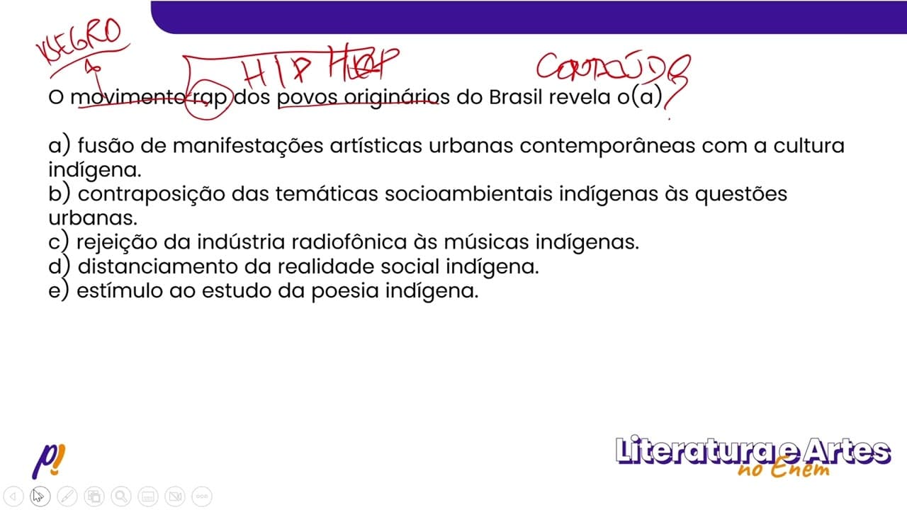 Thumbnail: ENEM 2023 - Teoria Literária | O mais antigo grupo de rap indígena do país, Brô MCs, surgiu...