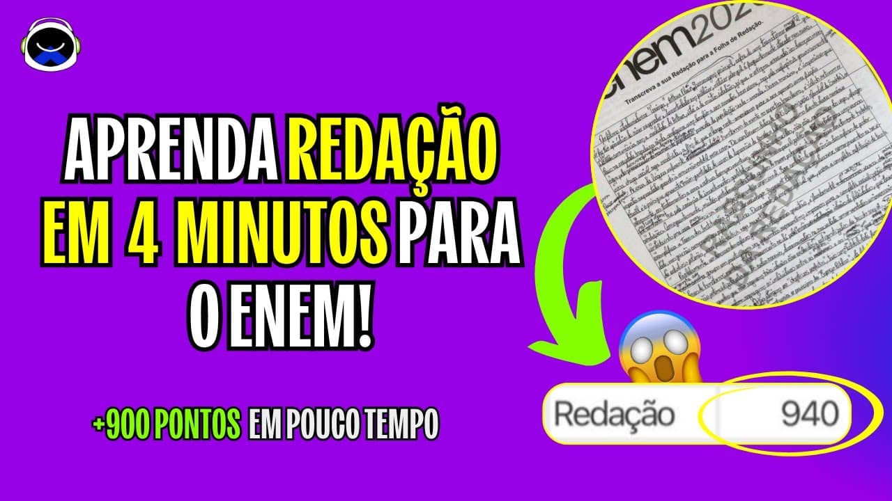 Thumbnail: APRENDA A ESTRUTURAR UMA REDAÇÃO DO ENEM EM 4 MINUTOS!
