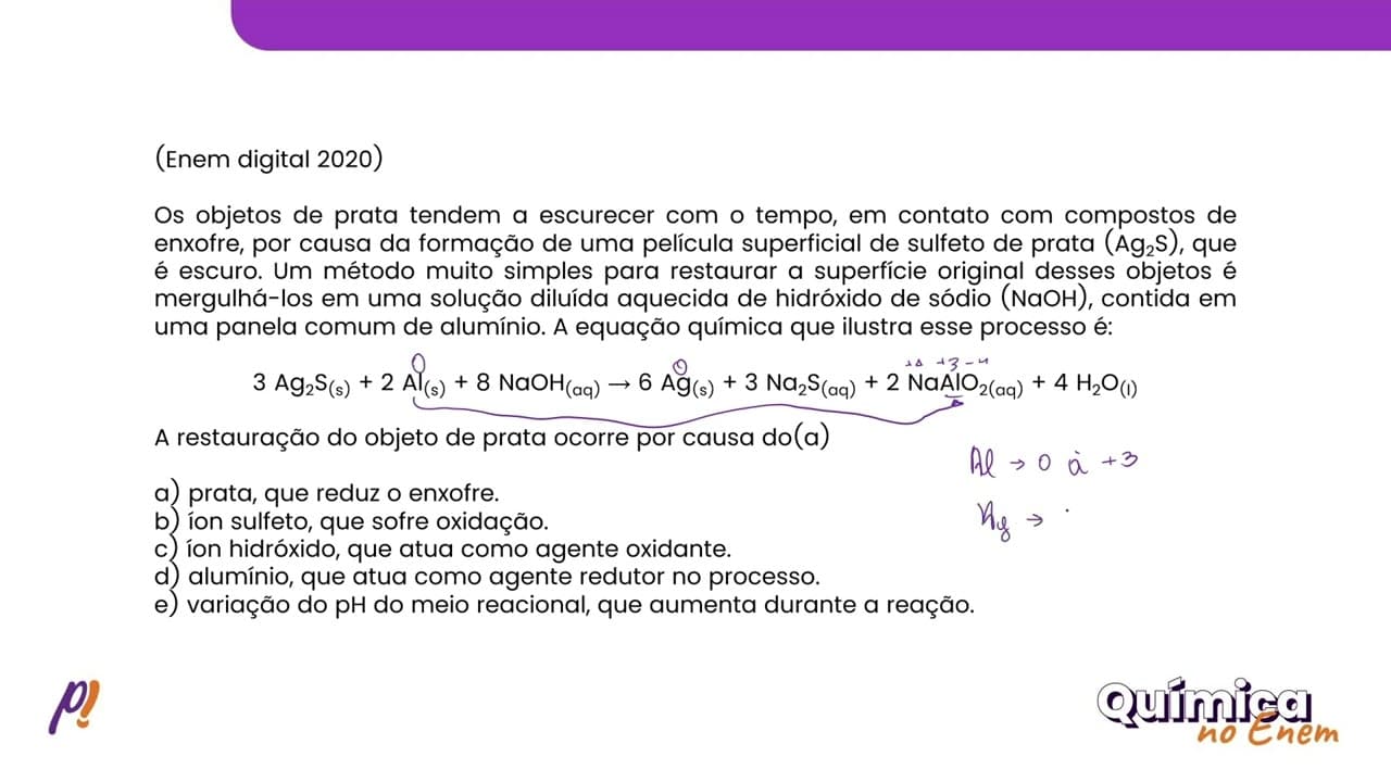 Thumbnail: ENEM DIGITAL 2020 - TERMOQUÍMICA, ELETROQUÍMICA E RADIOATIVIDADE | Os objetos de prata tendem...