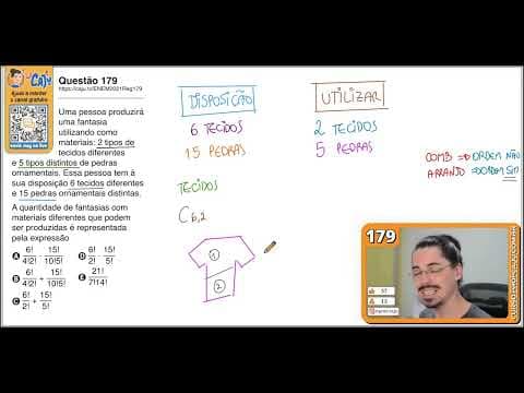 Thumbnail da aula: [ENEM 2021] 179 📘 ANÁLISE COMBINATÓRIA Uma pessoa produzirá uma fantasia utilizando como materiais: