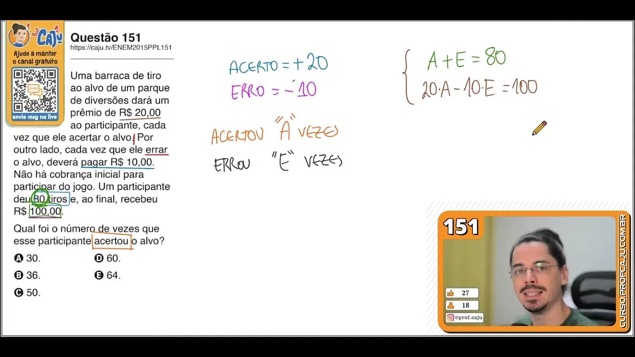 Thumbnail: [ENEM 2015 PPL] 151 📘 --- Uma barraca de tiro ao alvo de um parque de diversões dará um prêmio de