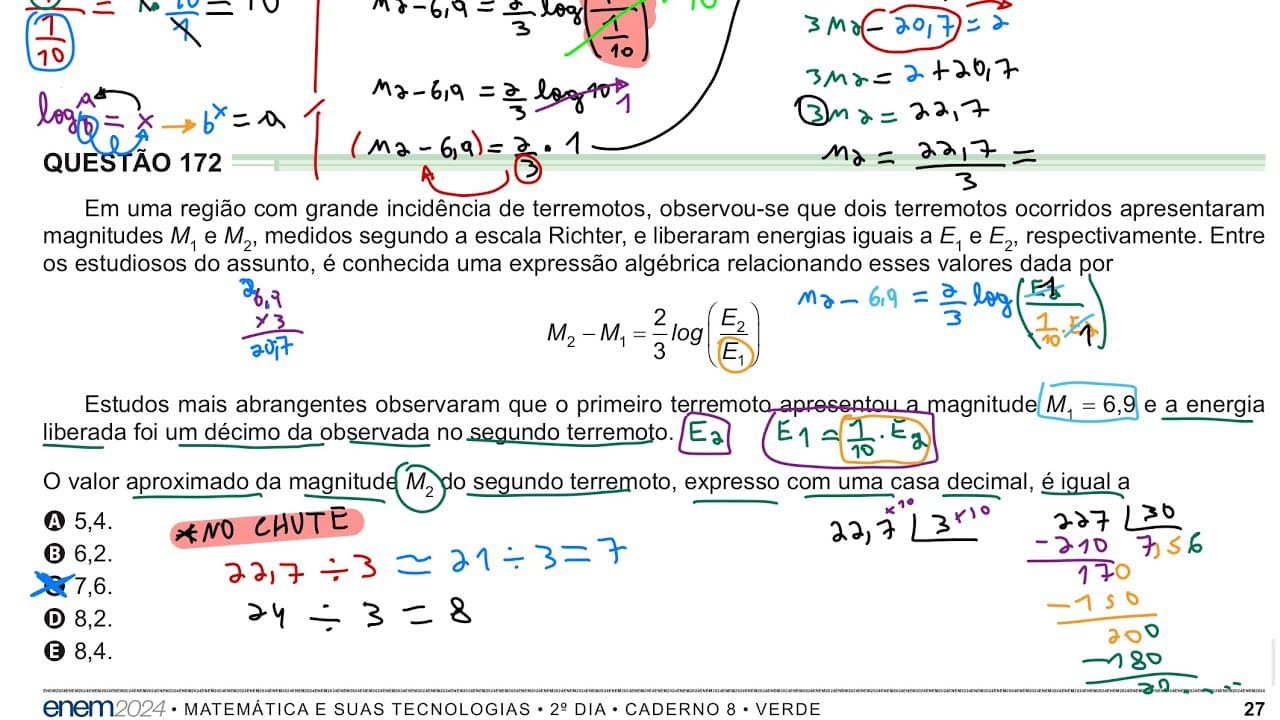 Thumbnail: QUESTÃO 172 — ENEM 2024 Em uma região com grande incidência de terremotos, observou-se que dois…