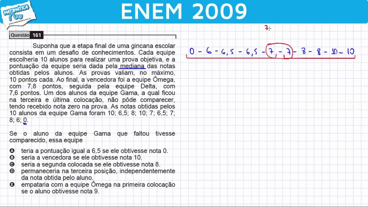 Thumbnail: ENEM 2009 Matemática #26 - Estatística e Cálculo da Mediana