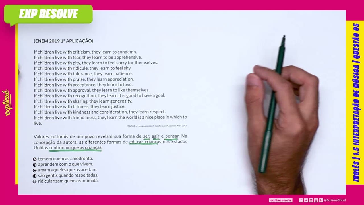 Thumbnail: IF CHILDREN LIVE WITH CRITICISM, THEY LEARN TO CONDEMN. IF(...) | INTERPRETAÇÃO DE MÚSICA Q05 FINAL