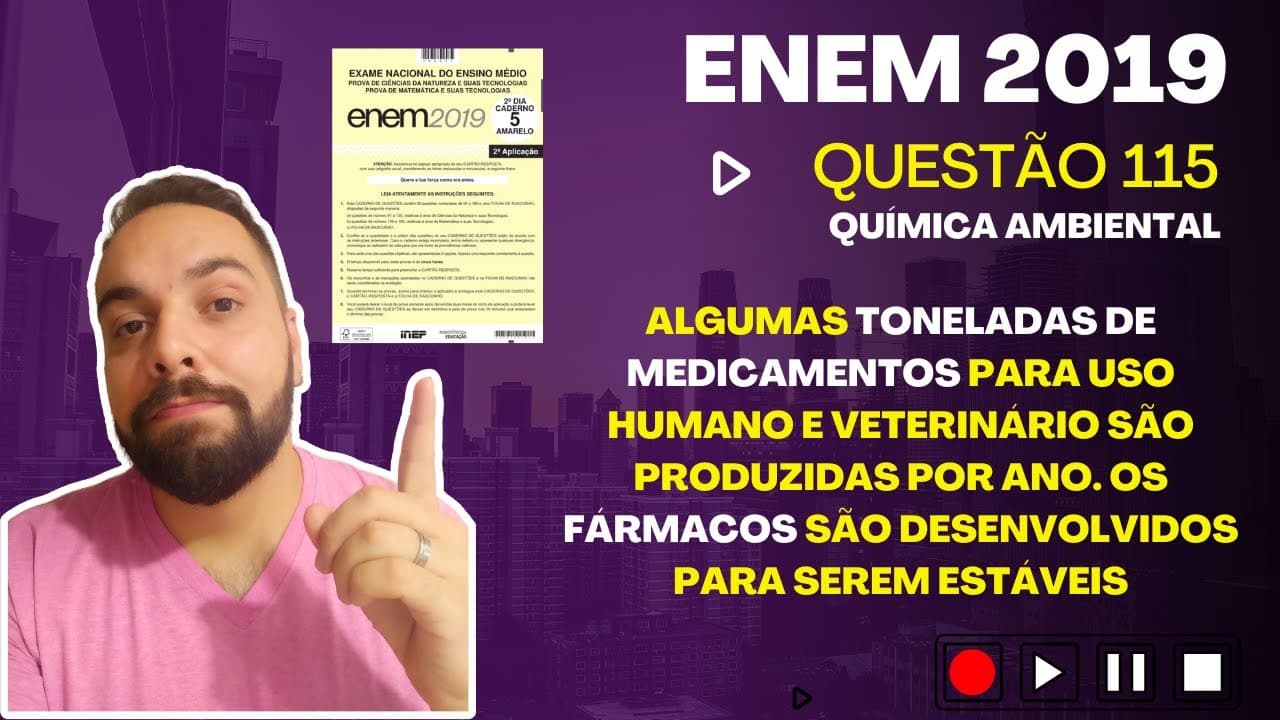 Thumbnail: ENEM 2019 - Algumas toneladas de medicamentos para uso humano e veterinário são produzidas por ano.