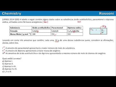 Thumbnail da aula: UFRGS 2014 Química - Questão 30 - Cálculos químicos e fármacos analgésicos