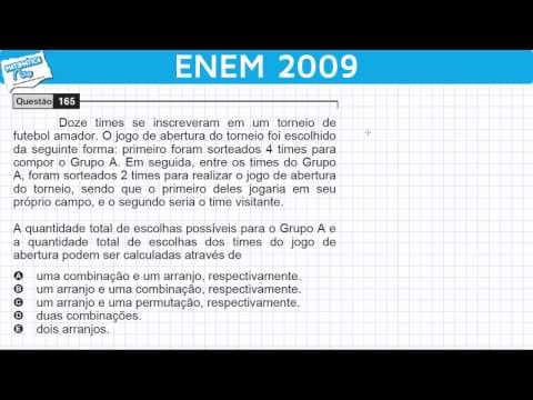 Thumbnail da aula: ENEM 2009 Matemática #30 - Conceito de Combinação e Arranjo (com truque)
