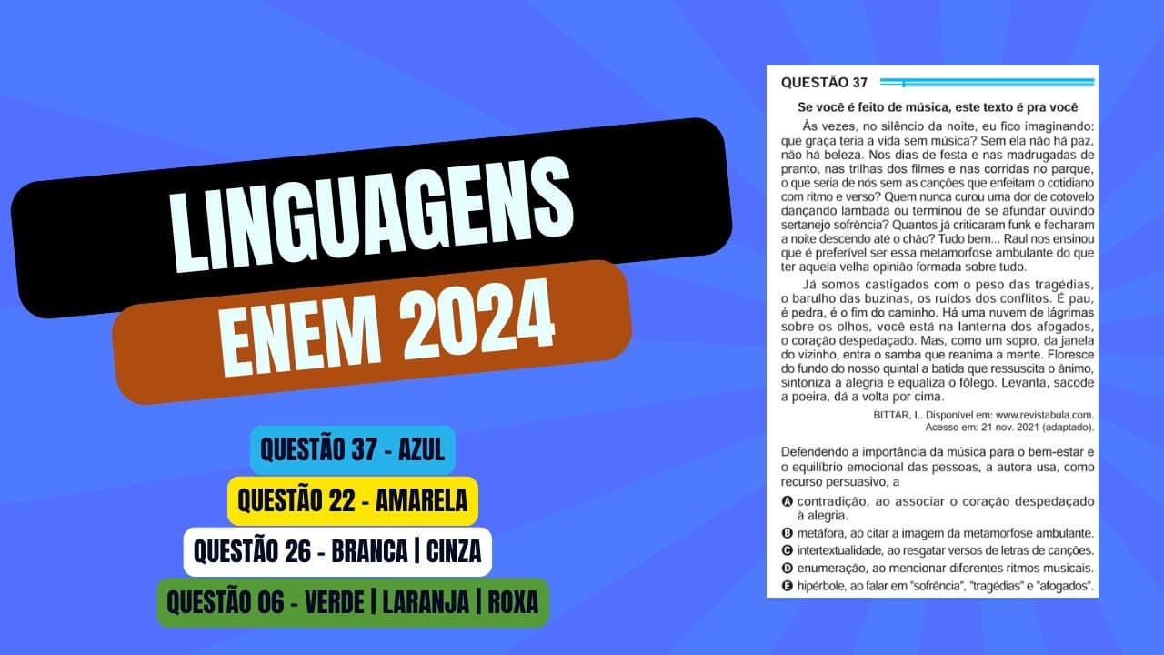 Thumbnail: Resolução questão 37 (PROVA AZUL) | Linguagens ENEM 2024