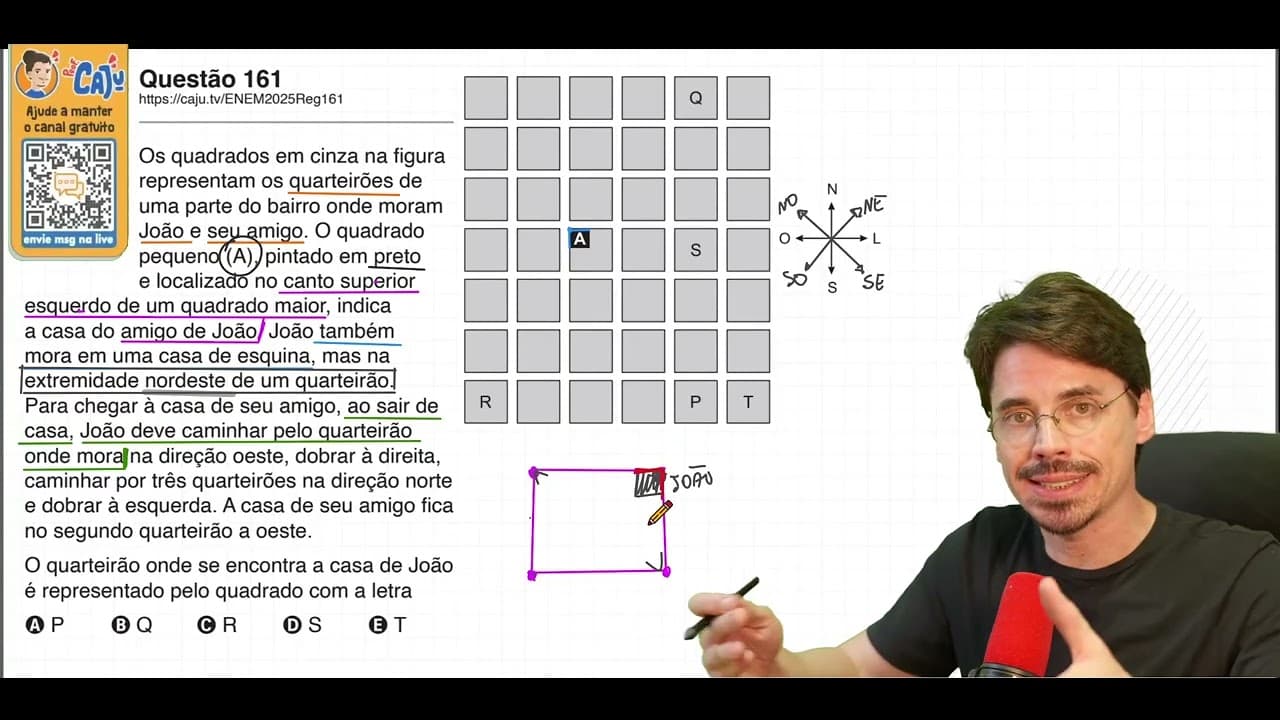 Thumbnail: [ENEM 2025] 161 📘 LOCALIZAÇÃO Os quadrados em cinza na ﬁgura representam os quarteirões de uma parte