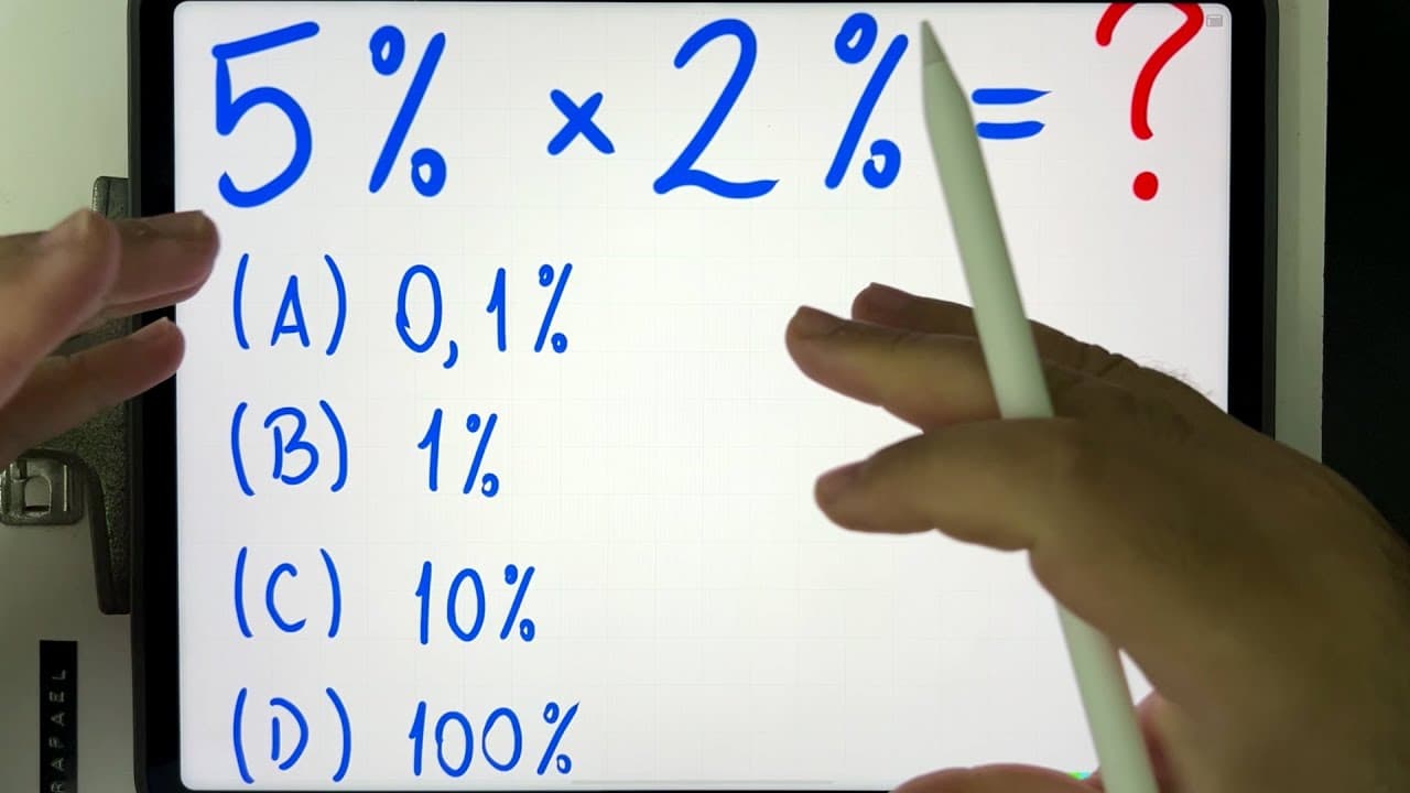 Thumbnail: 🤯 MATEMÁTICA BÁSICA DESBUGADA - 5% × 2% Multiplicação de Porcentagem Bugante! Você Consegue?