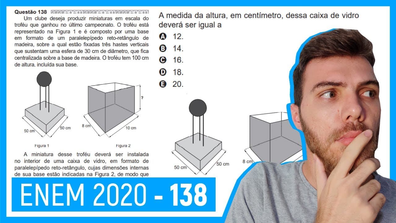 Thumbnail: 🛑Questão 138 Enem 2020 - Resolução Passo a Passo - Um clube deseja produzir miniaturas em esc..