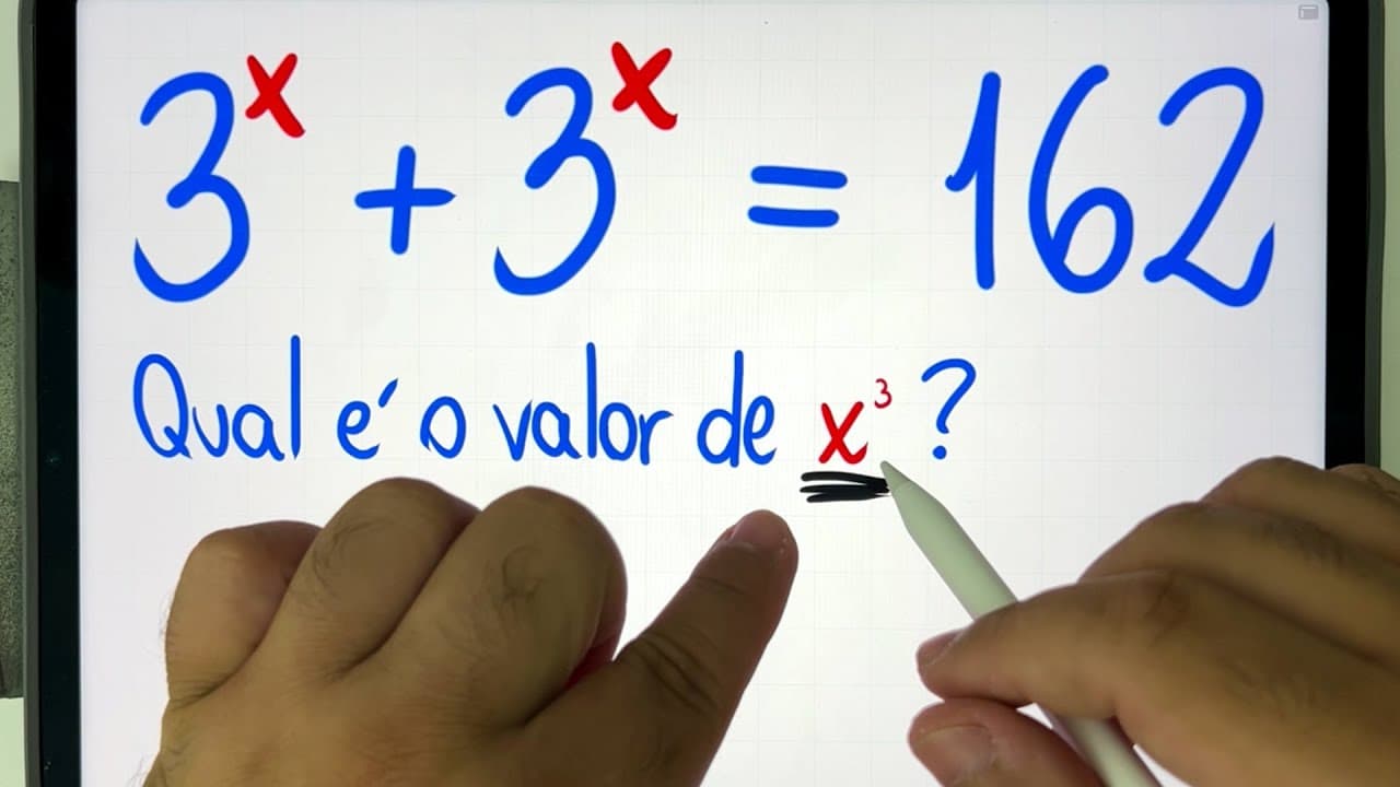Thumbnail: 🤯 3ˣ+3ˣ = 162 Qual é o valor de x³? Equação Exponencial Bugante! Você Consegue Resolver?