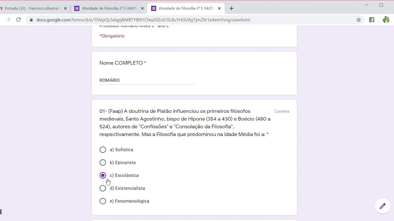 Thumbnail: CORREÇÃO DA ATIVIDADE DE FILOSOFIA PARA A TURMA DO 2º ANO E
