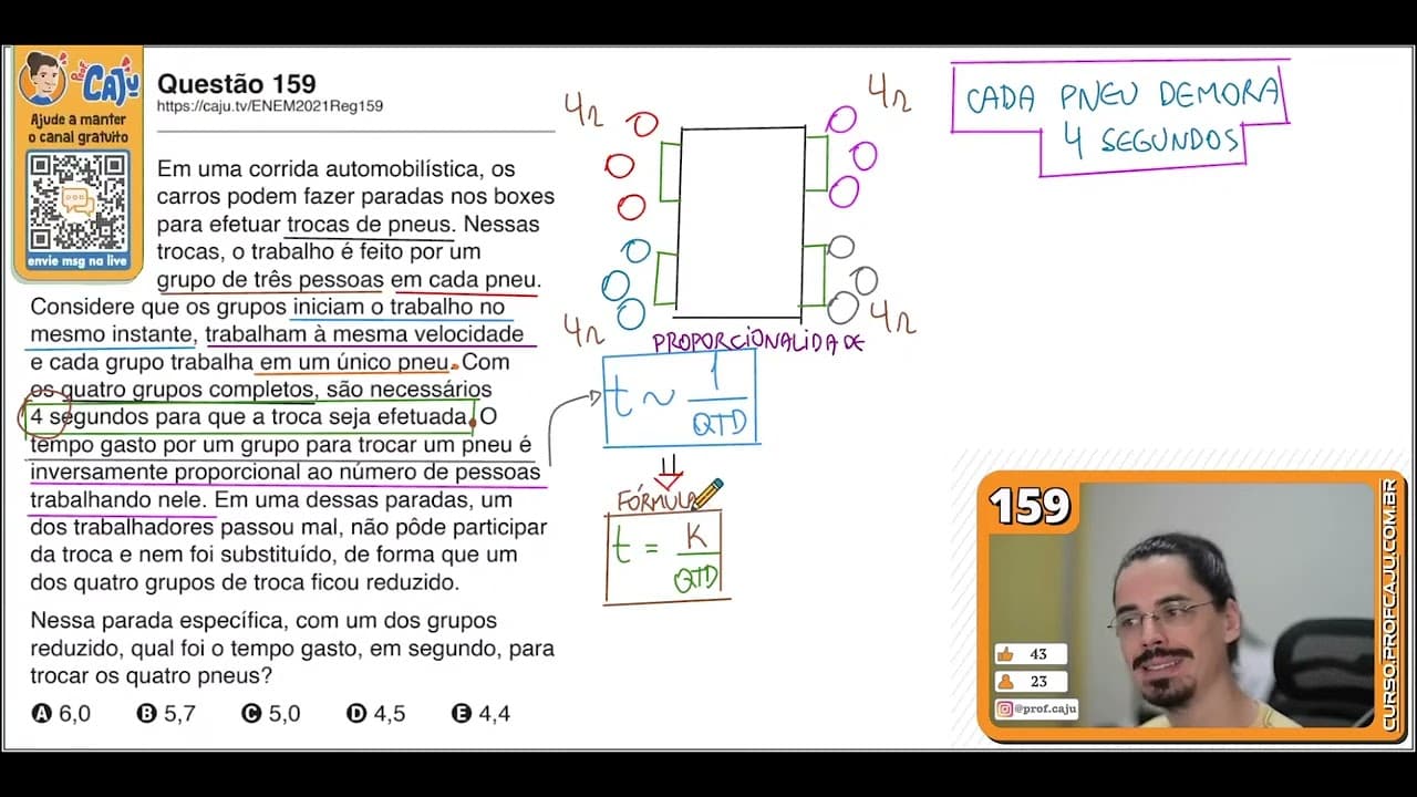 Thumbnail: [ENEM 2021] 159 📘 RAZÃO E PROPORÇÃO Em uma corrida automobilística, os carros podem fazer paradas