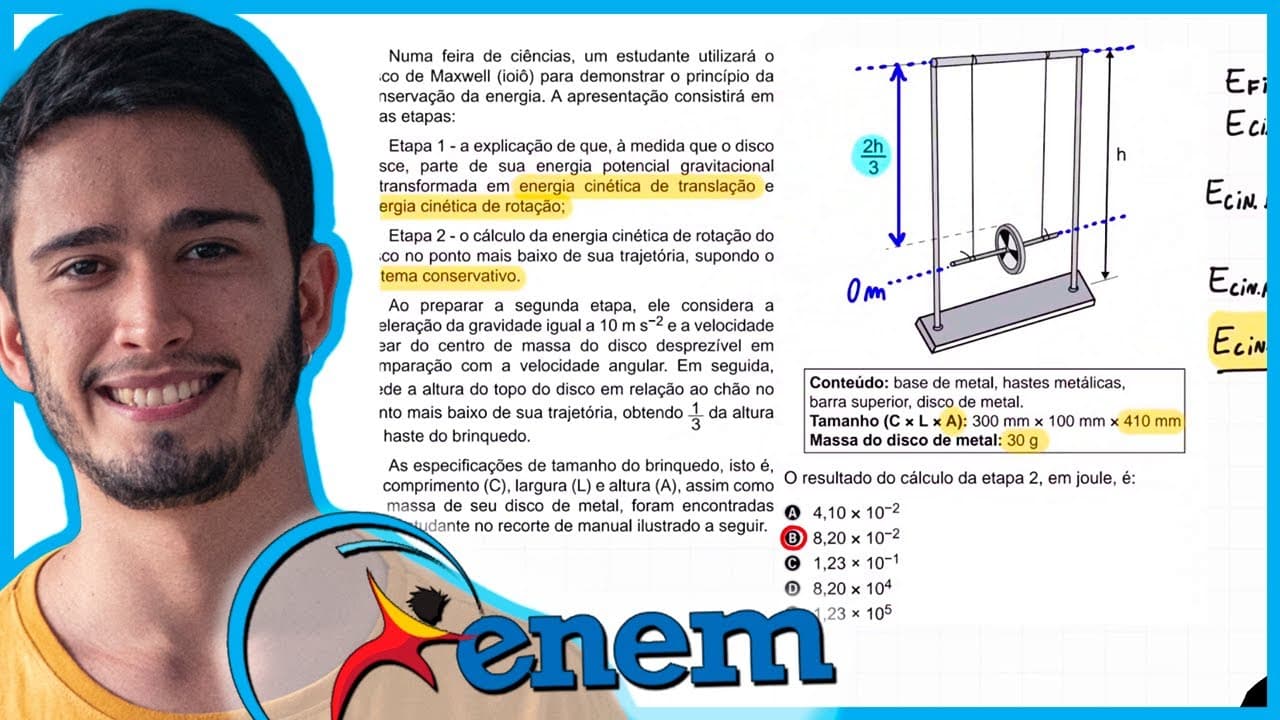 Thumbnail: ENEM 2019 - Numa feira de ciências, um estudante utilizará o disco de Maxwell (ioiô) para demonstrar