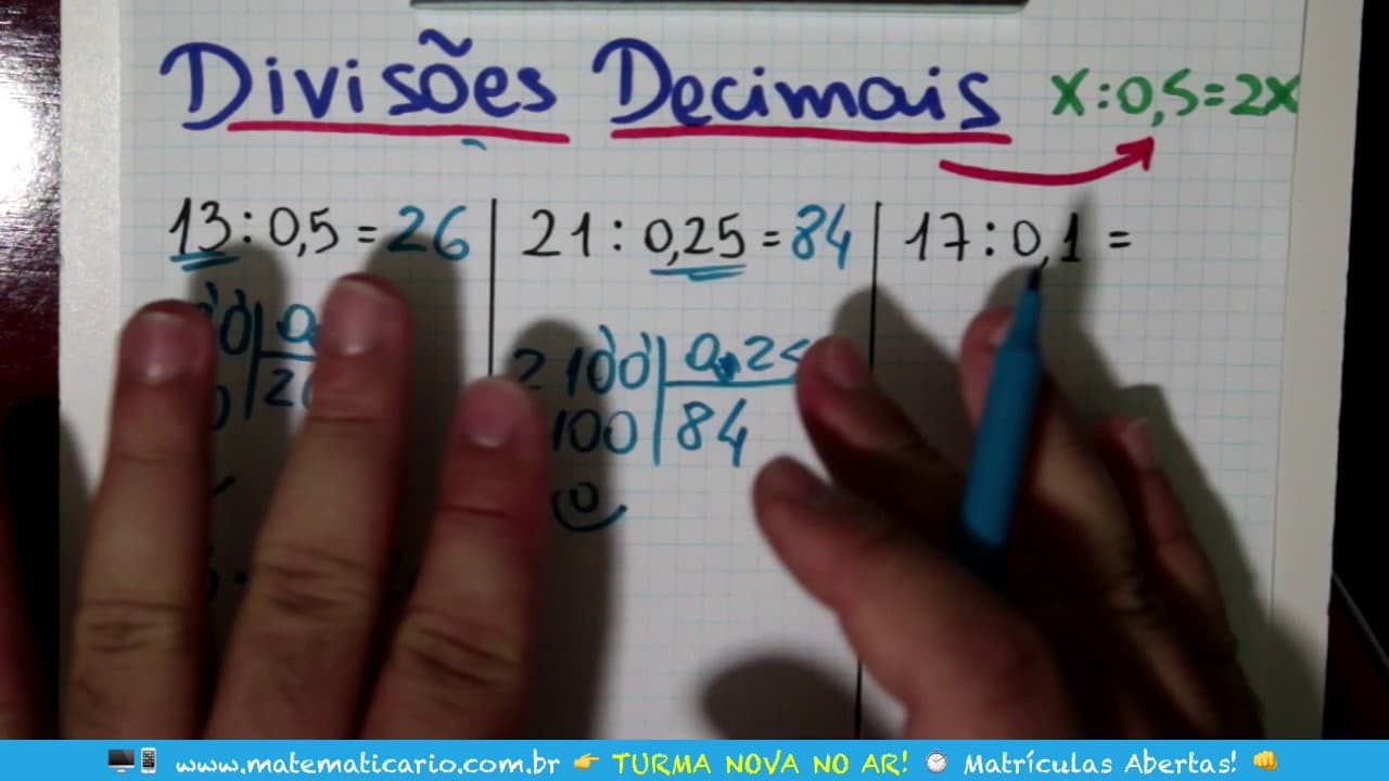 Thumbnail: ⏱ DIVISÃO POR NÚMEROS DECIMAIS NOTÁVEIS TRANSFORMADA EM MULTIPLICAÇÃO 👉 Minuto Matemática
