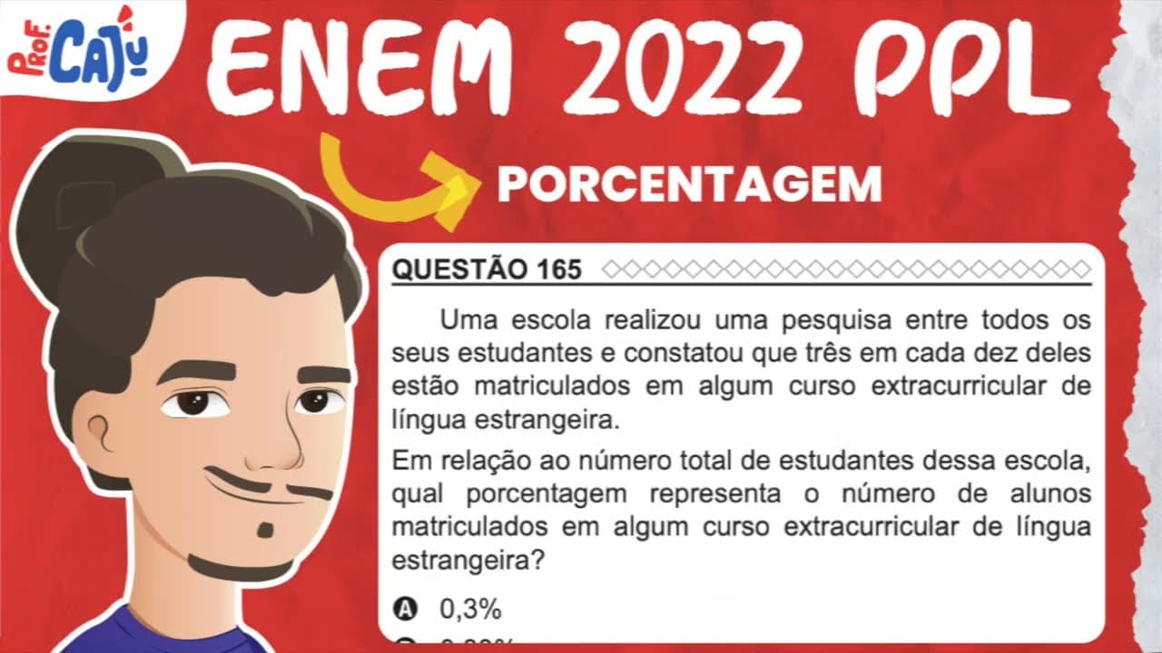 Thumbnail: [ENEM 2022 PPL] 165 📘 PORCENTAGEM Uma escola realizou uma pesquisa entre todos os seus estudantes
