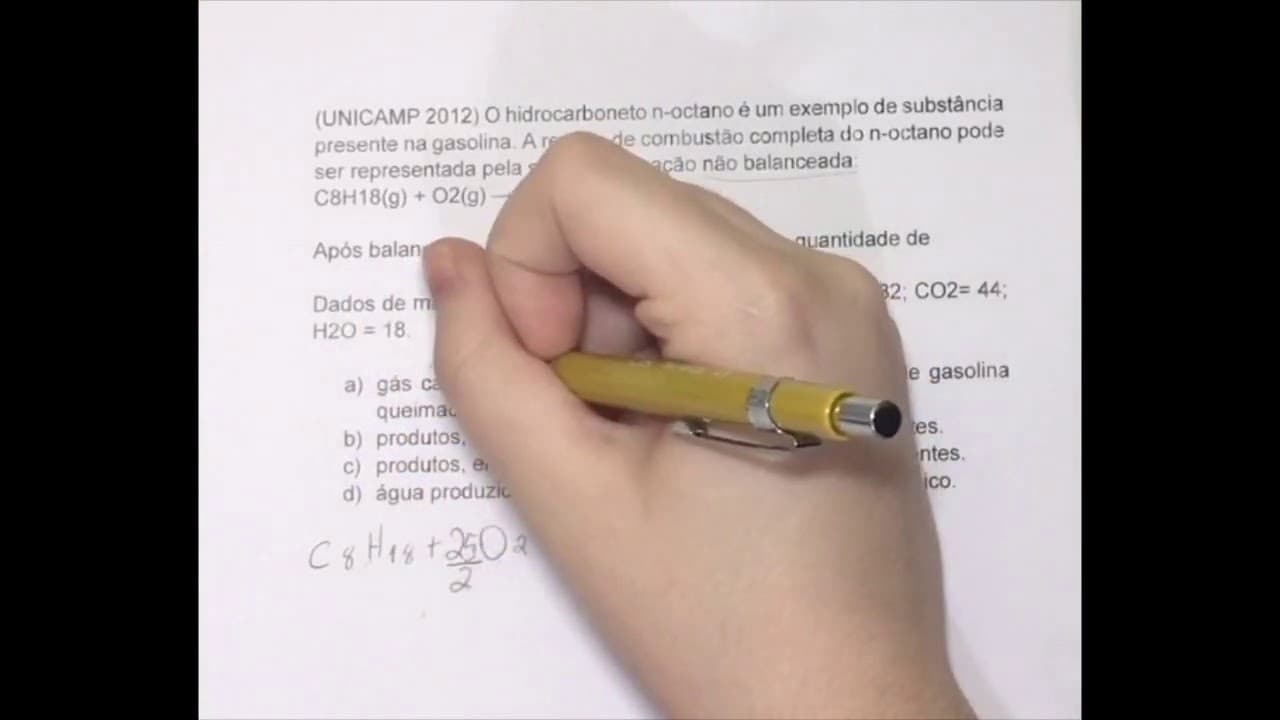 Thumbnail: Questão Unicamp 2012 (QUÍMICA - Cálculos Estequiométricos e Balanceamento de Equações)